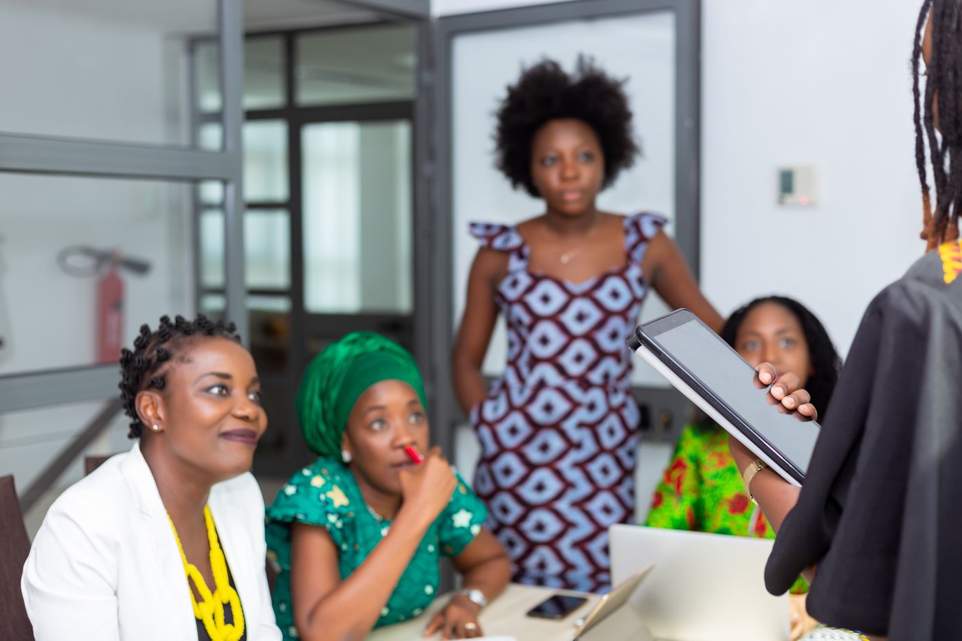 African businesswomen collaborating during an office meeting